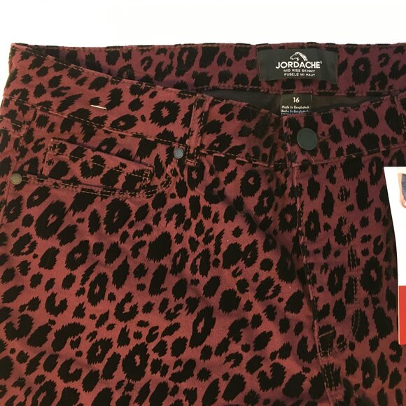 Jordache Jeans Purple Luxe Skinny Cheetah Mid Rise Flocked Black Sz 16 New - Picture 8 of 13